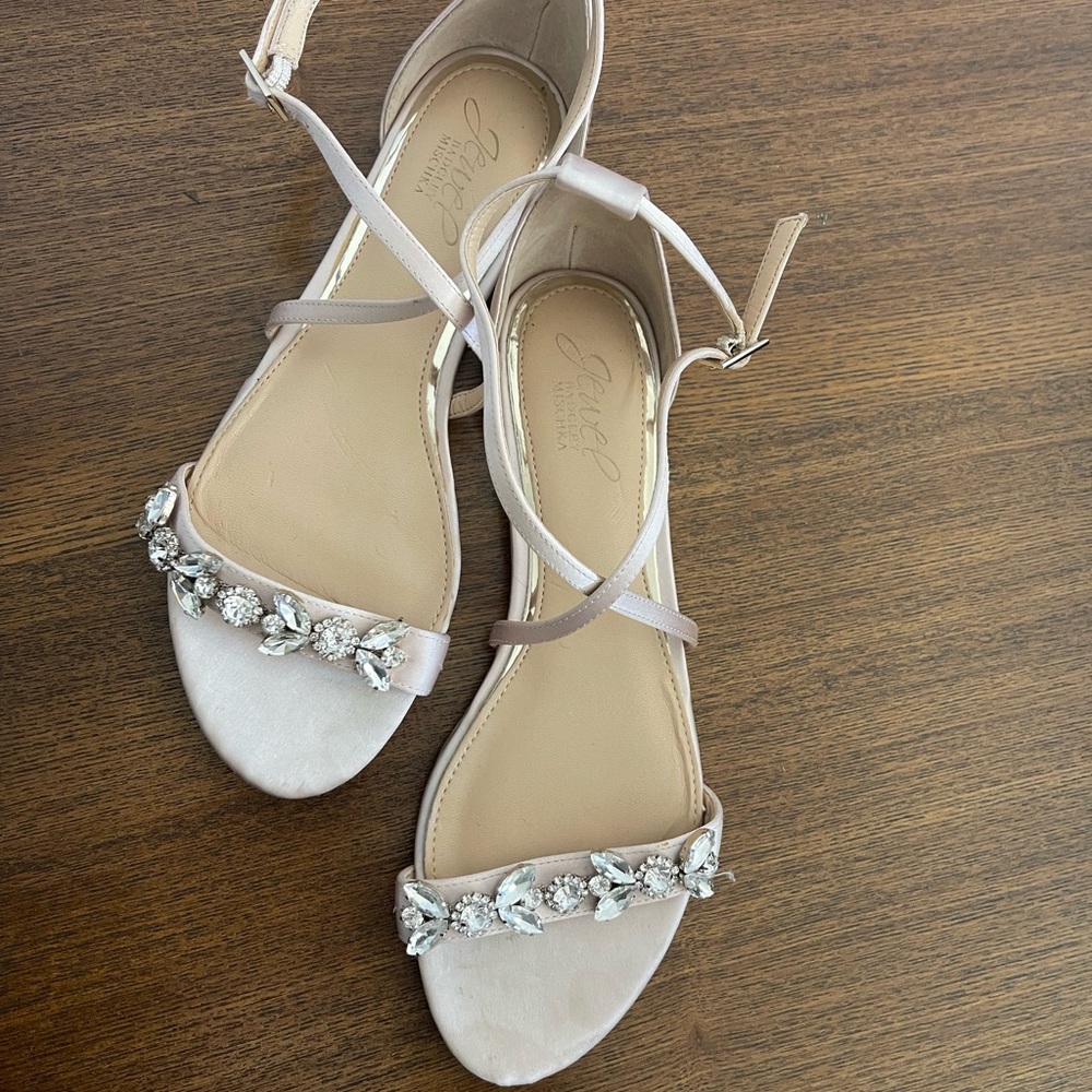 Badgley Mischka Embellished Pale Pink Ankle-Strap Sandals